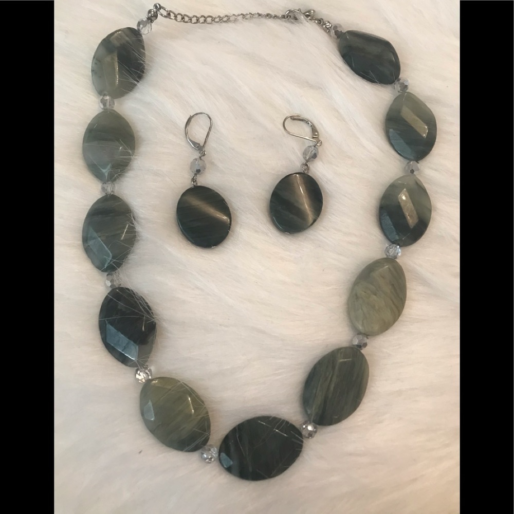NIB Quartz Necklace & Earrings Set